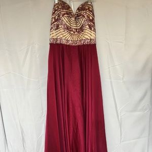 Sherri Hill Red Sequin Beaded Dress Size 14 Homecoming Prom Party Strapless